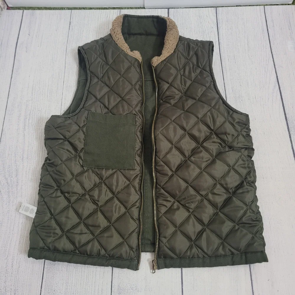 Weatherproof Heritage Brand Large Canvas Workwear Vest Mens Olive Green Sherpa‎